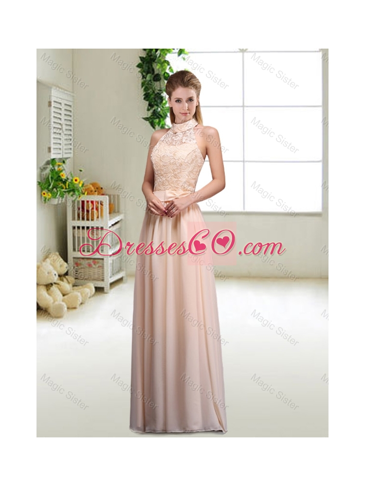 Perfect Bowknot Scoop Prom Dress in Champagne