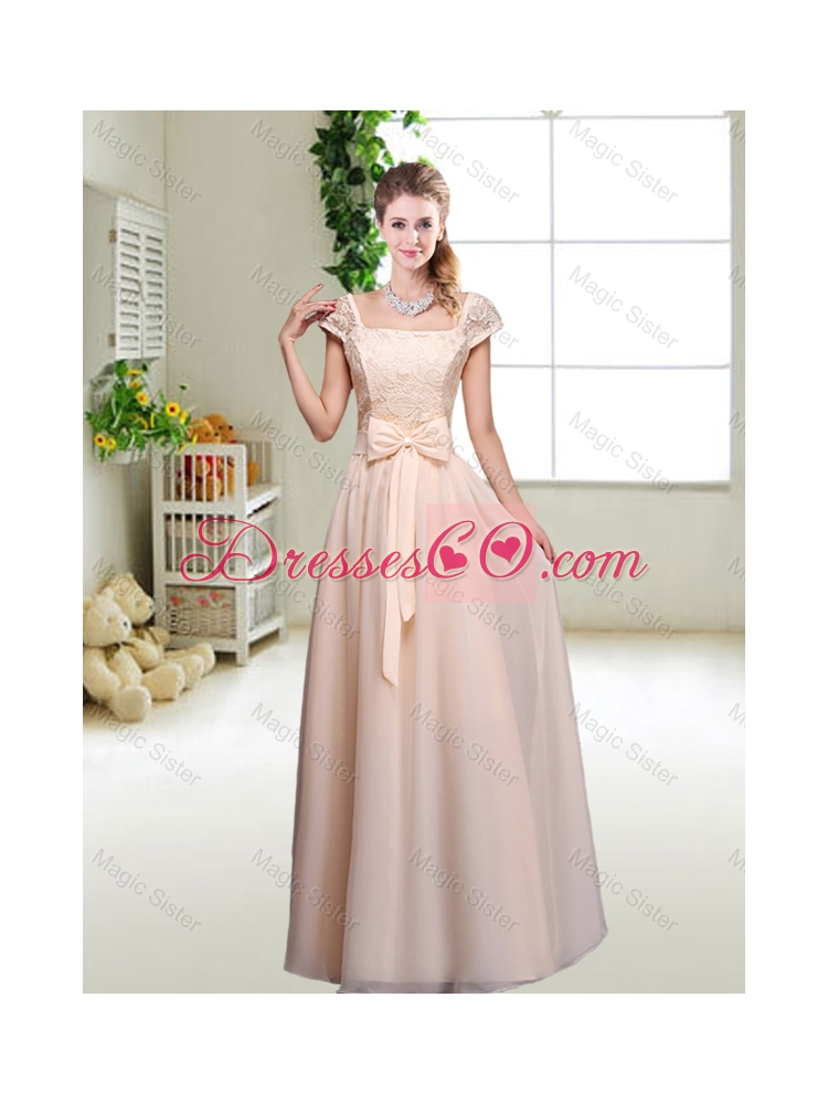 Perfect Bowknot Scoop Prom Dress in Champagne