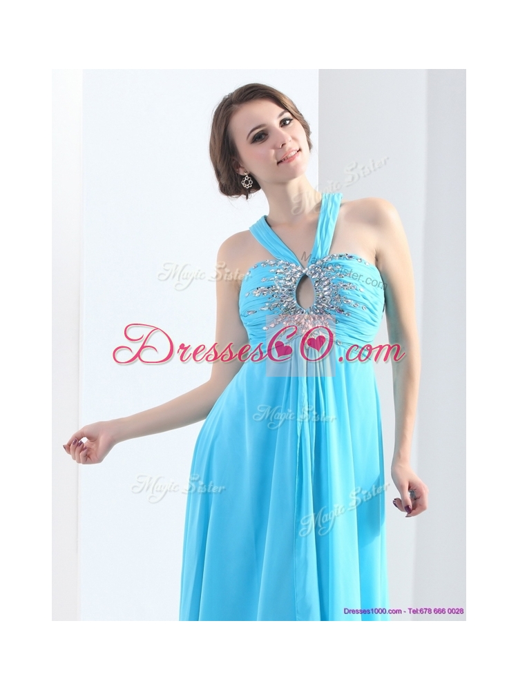Affordable Halter Top Criss Cross Homecoming  Dress with Beading
