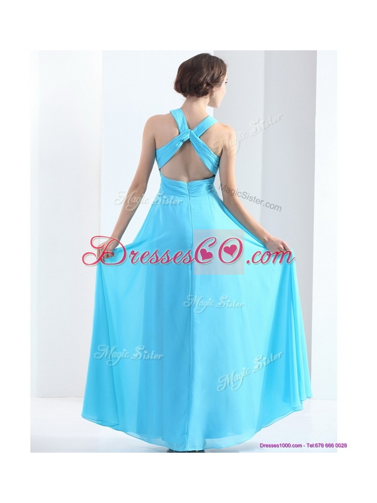 Affordable Halter Top Criss Cross Homecoming  Dress with Beading