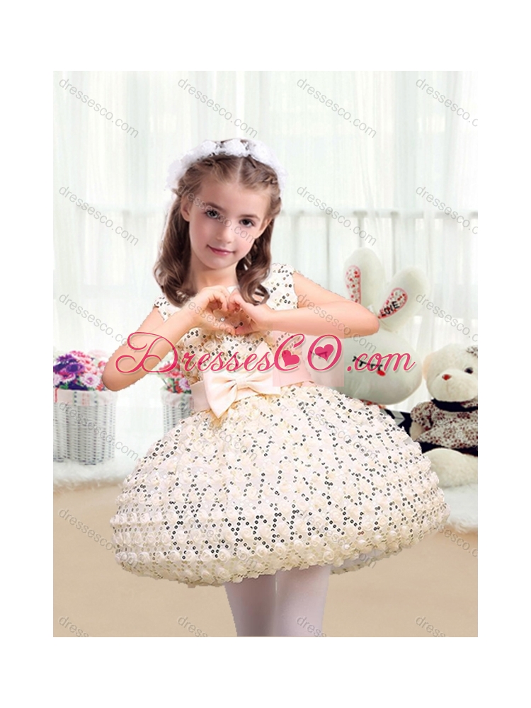 New Arrivals Scoop Short  Latest Flower Girl Dress with Bowknot