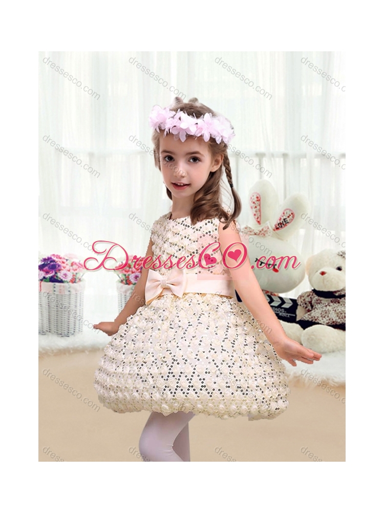 New Arrivals Scoop Short  Latest Flower Girl Dress with Bowknot
