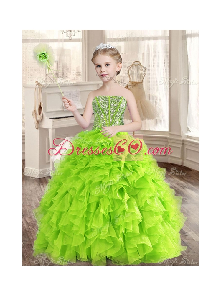 Visible Boning Yellow Green Quinceanera Gown and Sequined Short  Dama Dressand Beaded and Ruffled Mini Quinceanera Dress