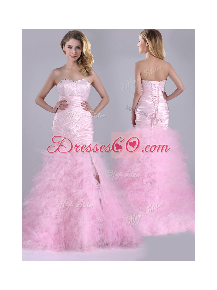 New Style Ruffled Taffeta and Tulle Prom Dress with Beading and Sequins