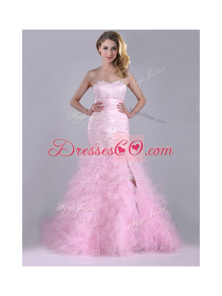 New Style Ruffled Taffeta and Tulle Prom Dress with Beading and Sequins