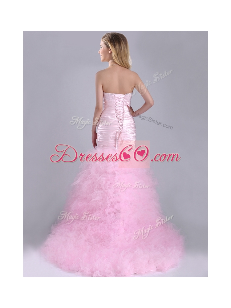 New Style Ruffled Taffeta and Tulle Prom Dress with Beading and Sequins