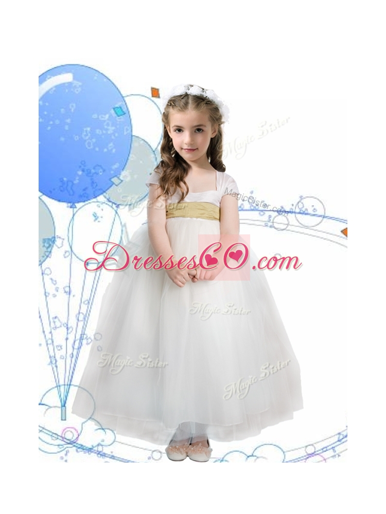 New Arrivals Square Cap Sleeves Little Girl Pageant Dress with Sashes