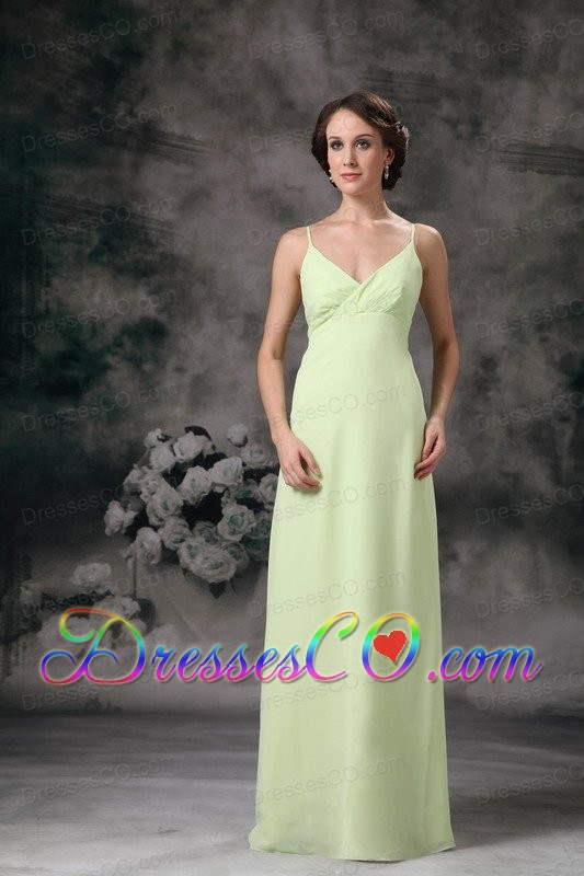 Yellow Green Column Straps Long Chiffon Prom / Evening Dress