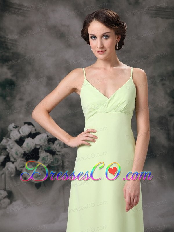 Yellow Green Column Straps Long Chiffon Prom / Evening Dress