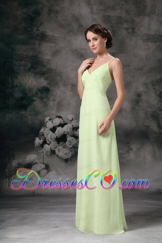 Yellow Green Column Straps Long Chiffon Prom / Evening Dress