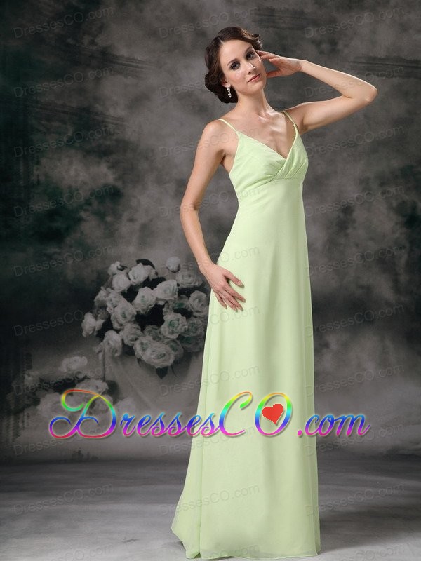 Yellow Green Column Straps Long Chiffon Prom / Evening Dress