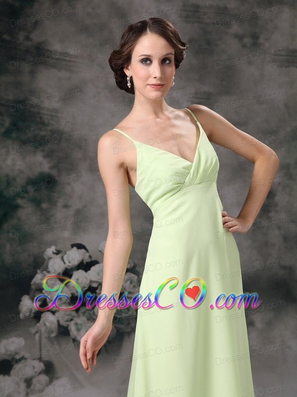 Yellow Green Column Straps Long Chiffon Prom / Evening Dress