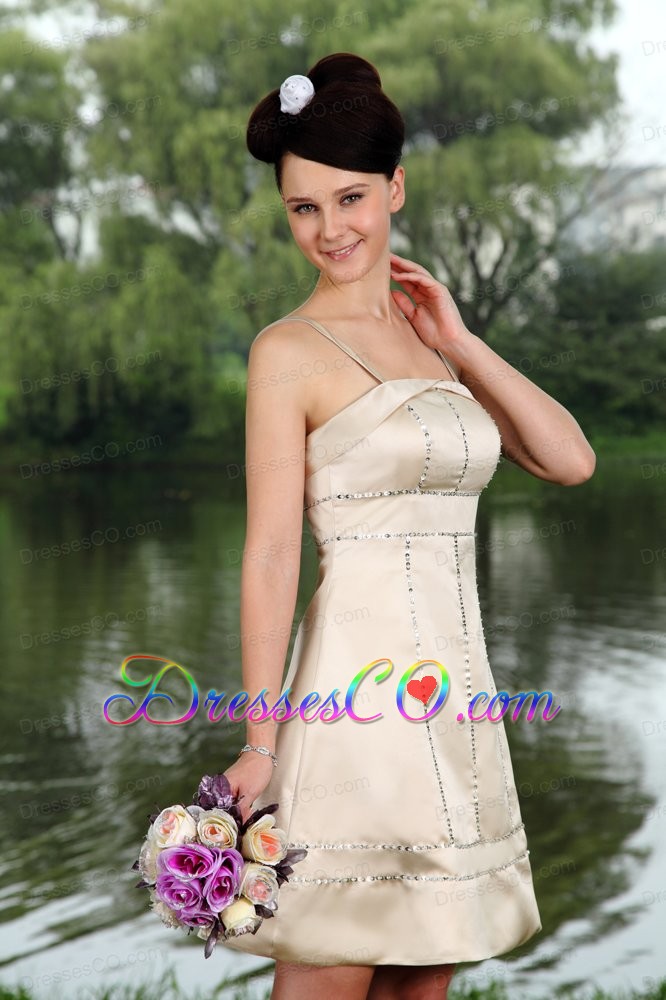 Champagne A-line Straps Mini-length Taffeta Beading Prom / Homecoming Dress