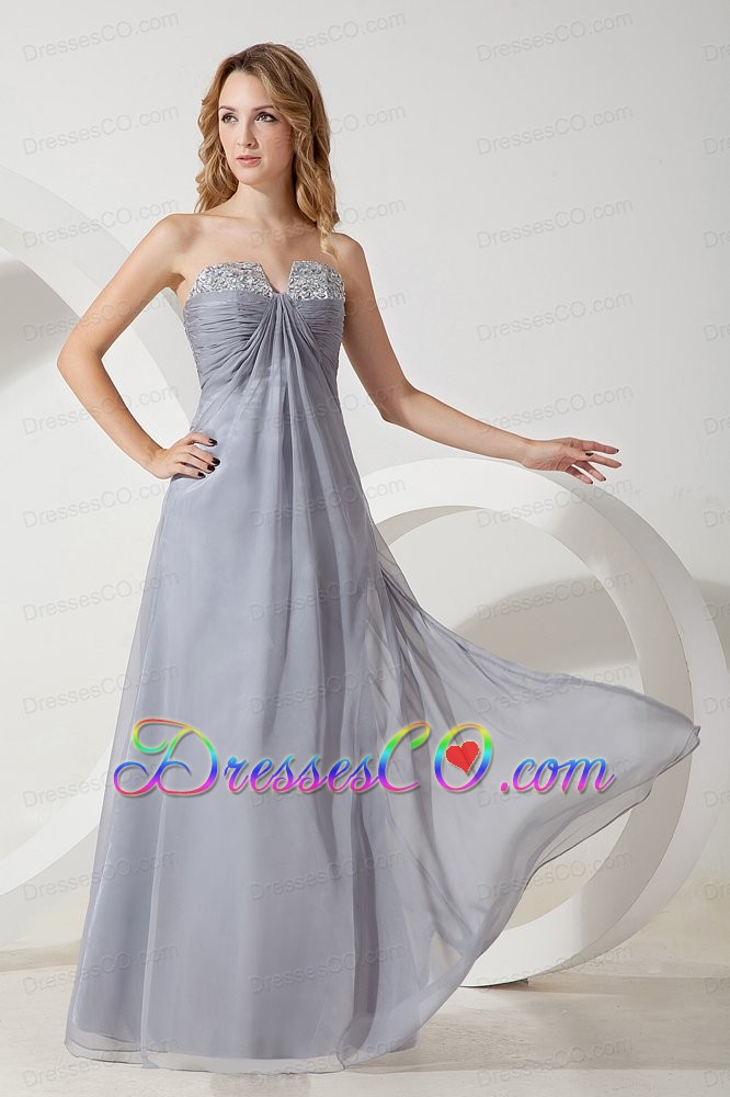 Silver Grey High Quality Chiffon Strapless Prom / Homecoming Dress