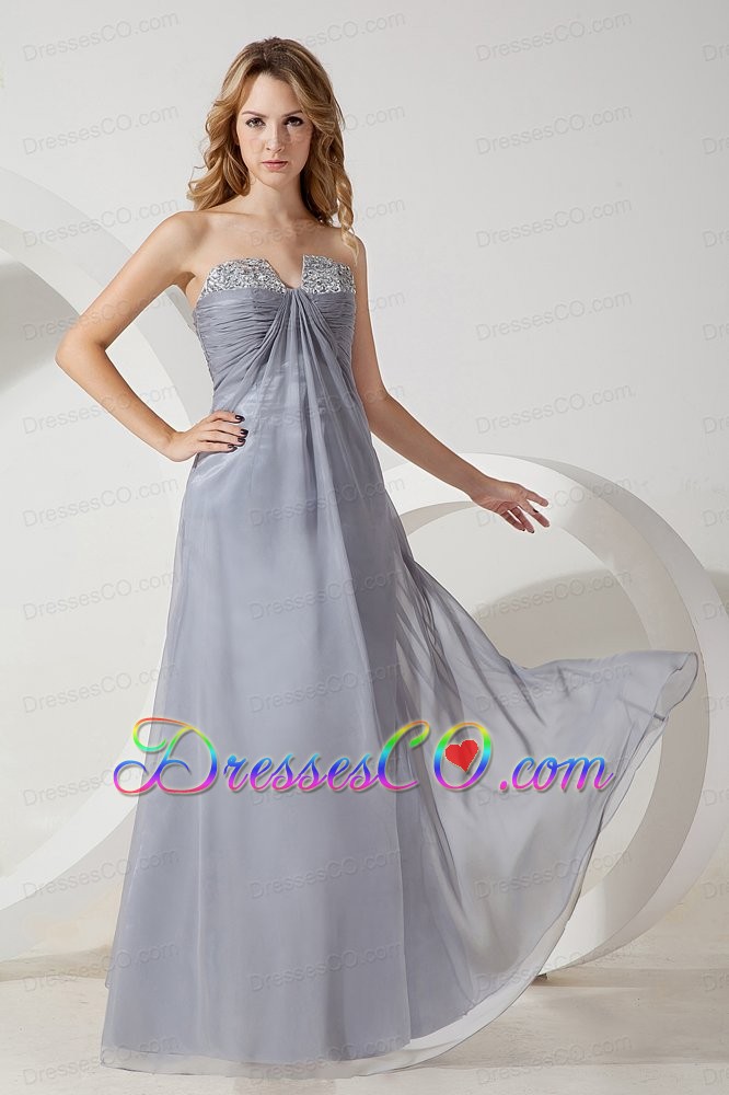 Silver Grey High Quality Chiffon Strapless Prom / Homecoming Dress