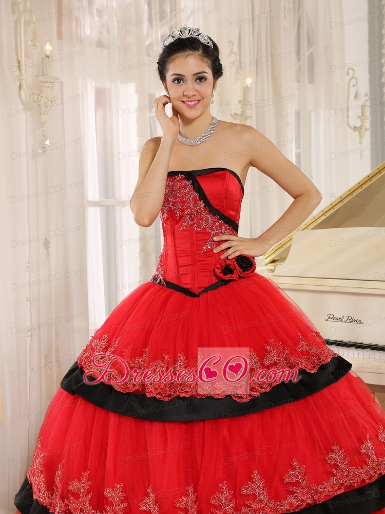Red Hand Made Flowers Custom Made For Quinceanera Dress