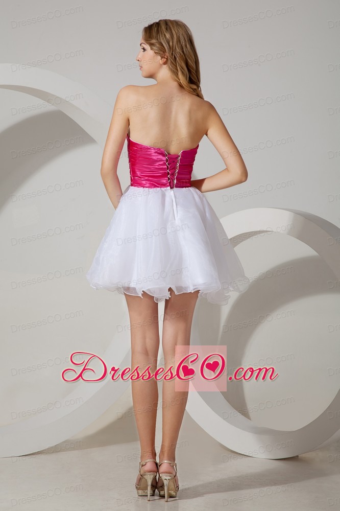 White A-line / Princess Strapless Cocktail Dress Beading Organza Mini-length