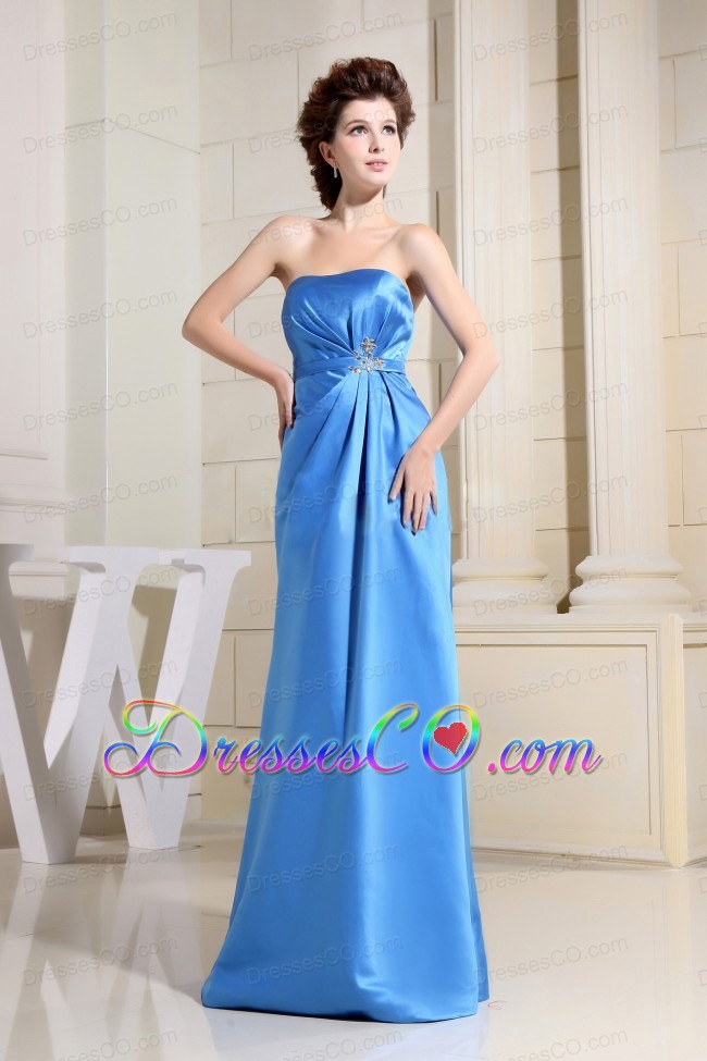 Sky Blue Prom Dress With Strapless Long Satin