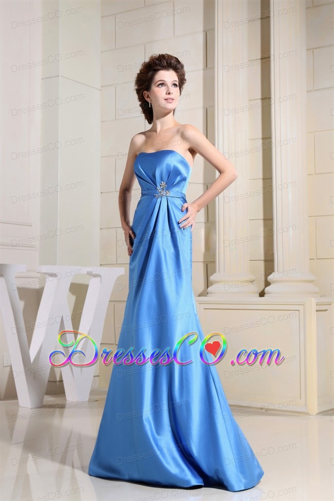 Sky Blue Prom Dress With Strapless Long Satin