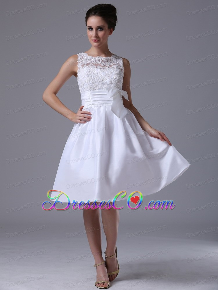 Taffeta A-line Scoop Knee-length Beach / Destination Wedding Dress With Bowknot