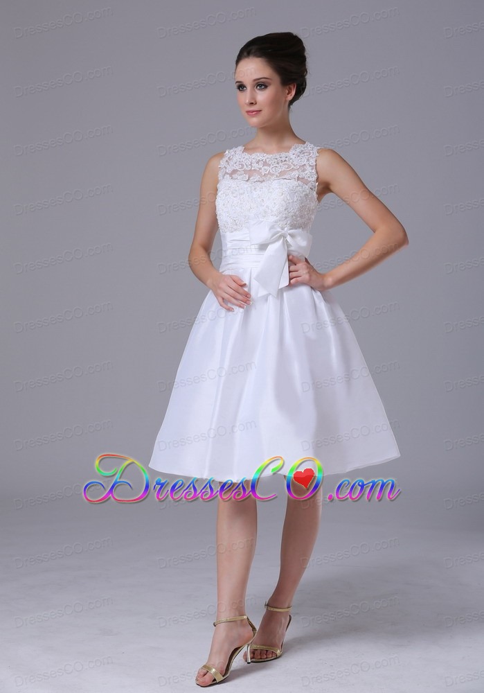 Taffeta A-line Scoop Knee-length Beach / Destination Wedding Dress With Bowknot