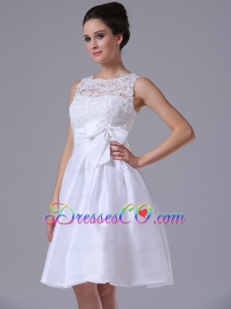 Taffeta A-line Scoop Knee-length Beach / Destination Wedding Dress With Bowknot