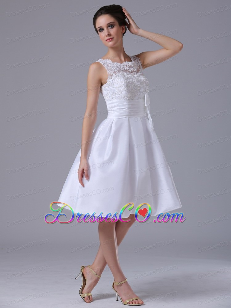 Taffeta A-line Scoop Knee-length Beach / Destination Wedding Dress With Bowknot