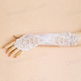 Lace Fingerless Elbow Length Bridal Gloves With Appliques