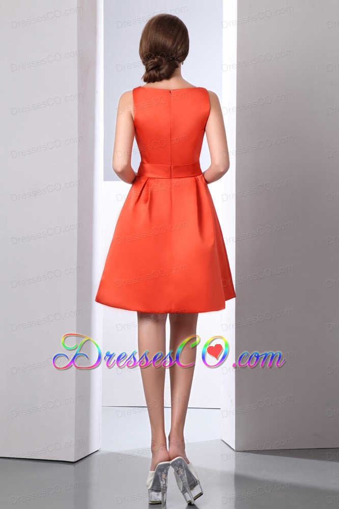 Modest Orange Red Bateau Beading Prom Dress Mini-length Taffeta