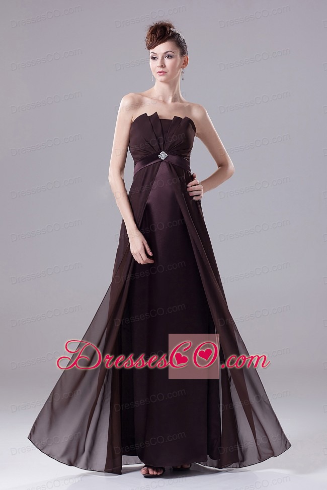 Brown Prom Dress With Beading Strapless Long And Chiffon