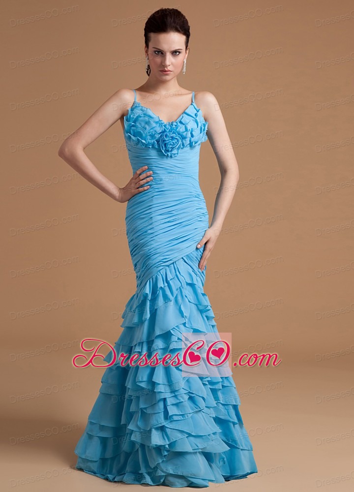 Mermaid Ruffles Prom Dress Organza Long Straps