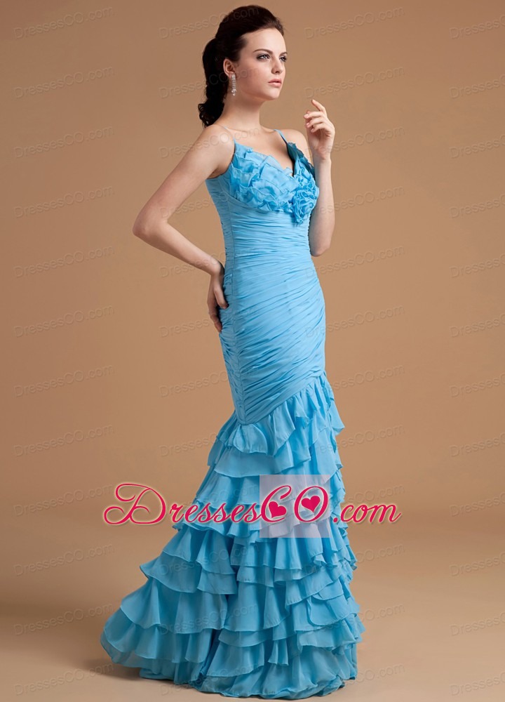 Mermaid Ruffles Prom Dress Organza Long Straps