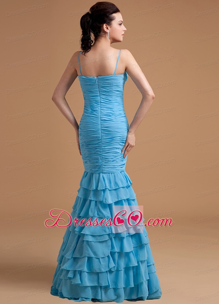 Mermaid Ruffles Prom Dress Organza Long Straps