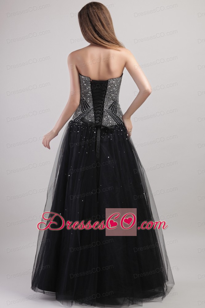 Black Column Strapless Long Net Beading Prom / Celebrity Dress