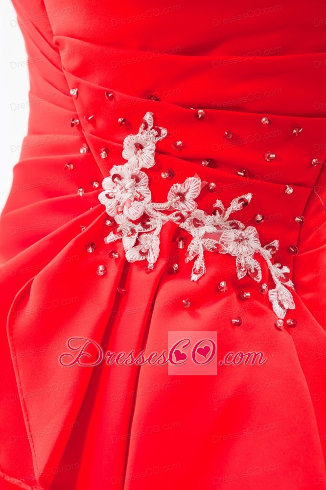 Red A-line / Princess Strapless Brush Train Satin Beading Prom Dress