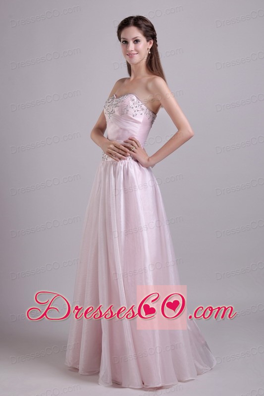 Baby Pink Empire Long Organza Beading Prom /homecoming Dress