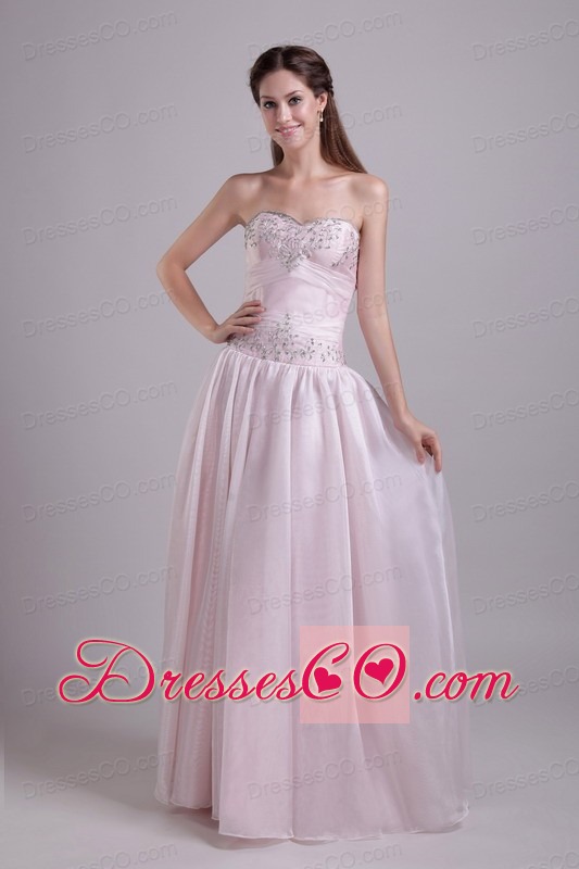 Baby Pink Empire Long Organza Beading Prom /homecoming Dress