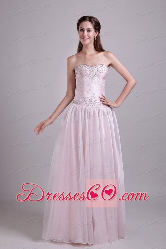 Baby Pink Empire Long Organza Beading Prom /homecoming Dress