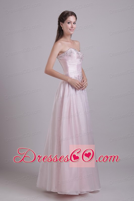 Baby Pink Empire Long Organza Beading Prom /homecoming Dress