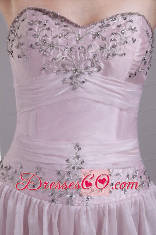 Baby Pink Empire Long Organza Beading Prom /homecoming Dress