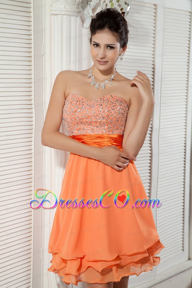 Orange Empire Mini-length Chiffon Beading Prom / Homecoming Dress