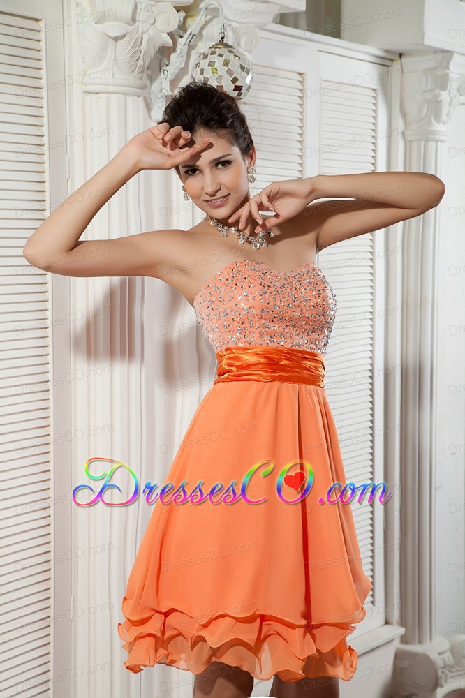 Orange Empire Mini-length Chiffon Beading Prom / Homecoming Dress