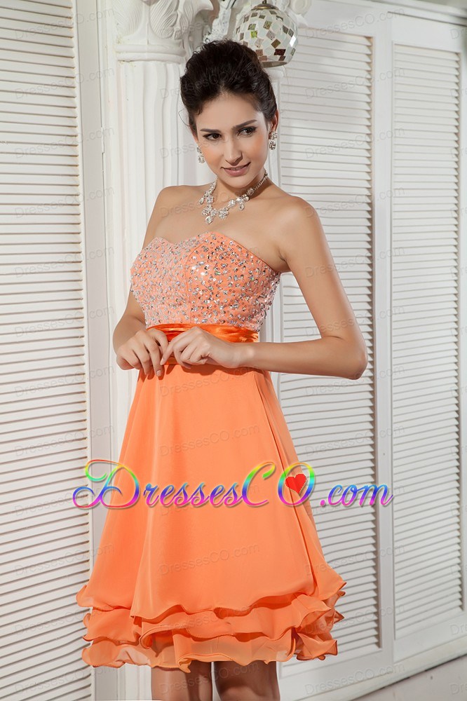 Orange Empire Mini-length Chiffon Beading Prom / Homecoming Dress