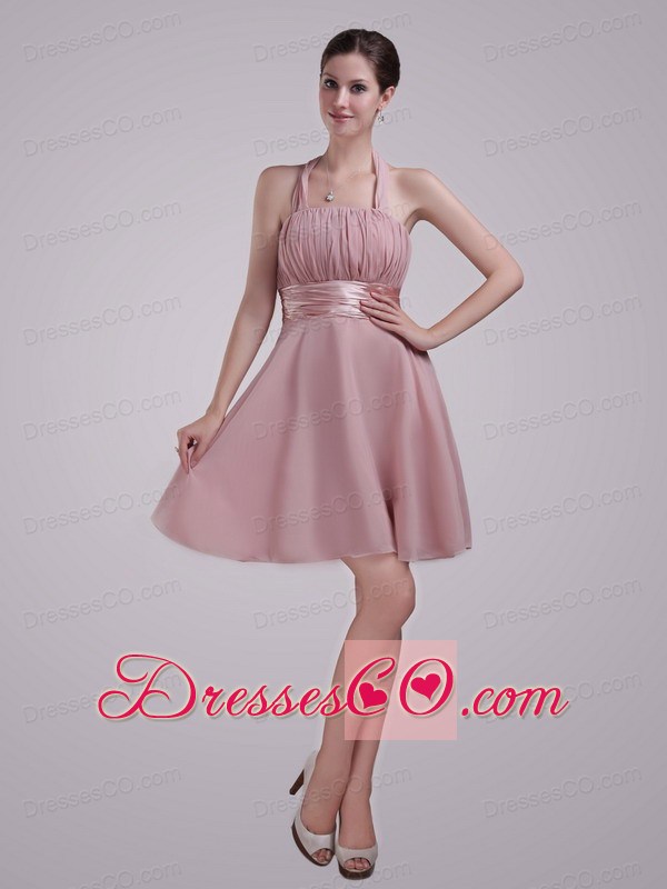 Pink A-line / Princess Halter Mini-length Chiffon Ruching Prom / Homecoming Dress