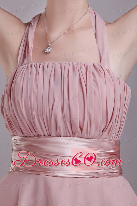 Pink A-line / Princess Halter Mini-length Chiffon Ruching Prom / Homecoming Dress