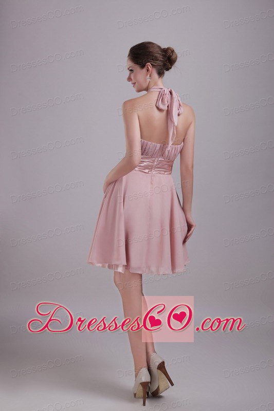 Pink A-line / Princess Halter Mini-length Chiffon Ruching Prom / Homecoming Dress