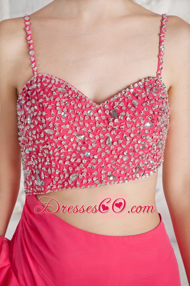 Hot Pink Prom Dress Empire Beading Straps Court Train Chiffon