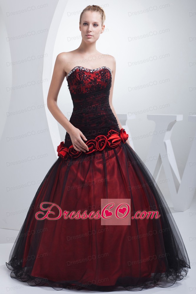 Wine Red Hand Made Flowers Beading Prom Dress