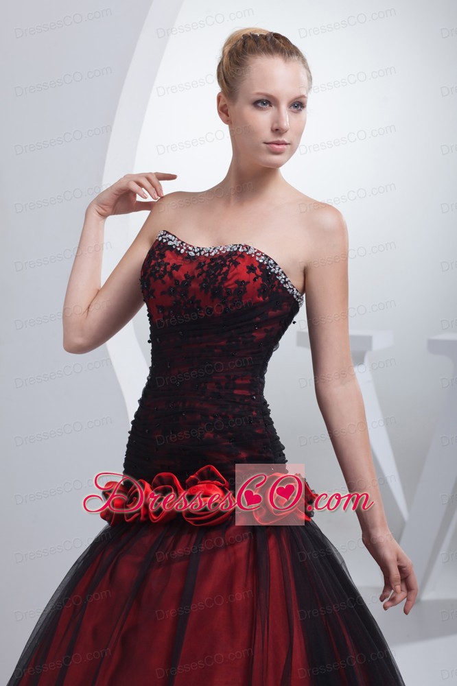 Wine Red Hand Made Flowers Beading Prom Dress